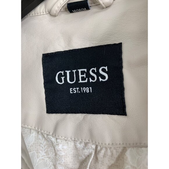 VTG Guess Cream Faux Leather Biker Jacket W/ Zip Cuffs RH10188 Sz S - Picture 5 of 13